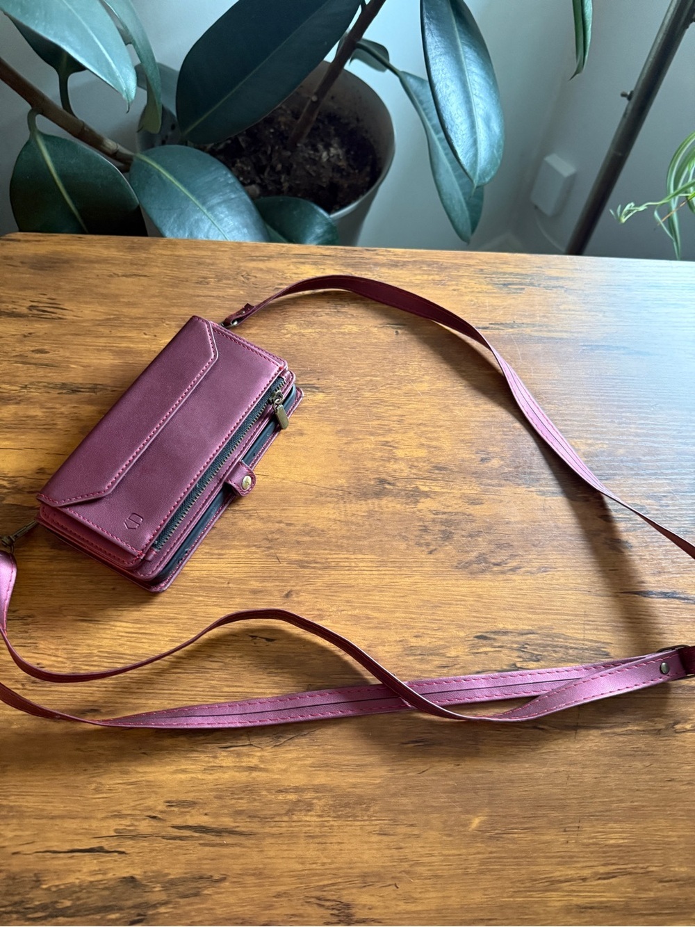 Shagwear Burgundy Crossbody Phone Wallet Case with Card Slots & strap